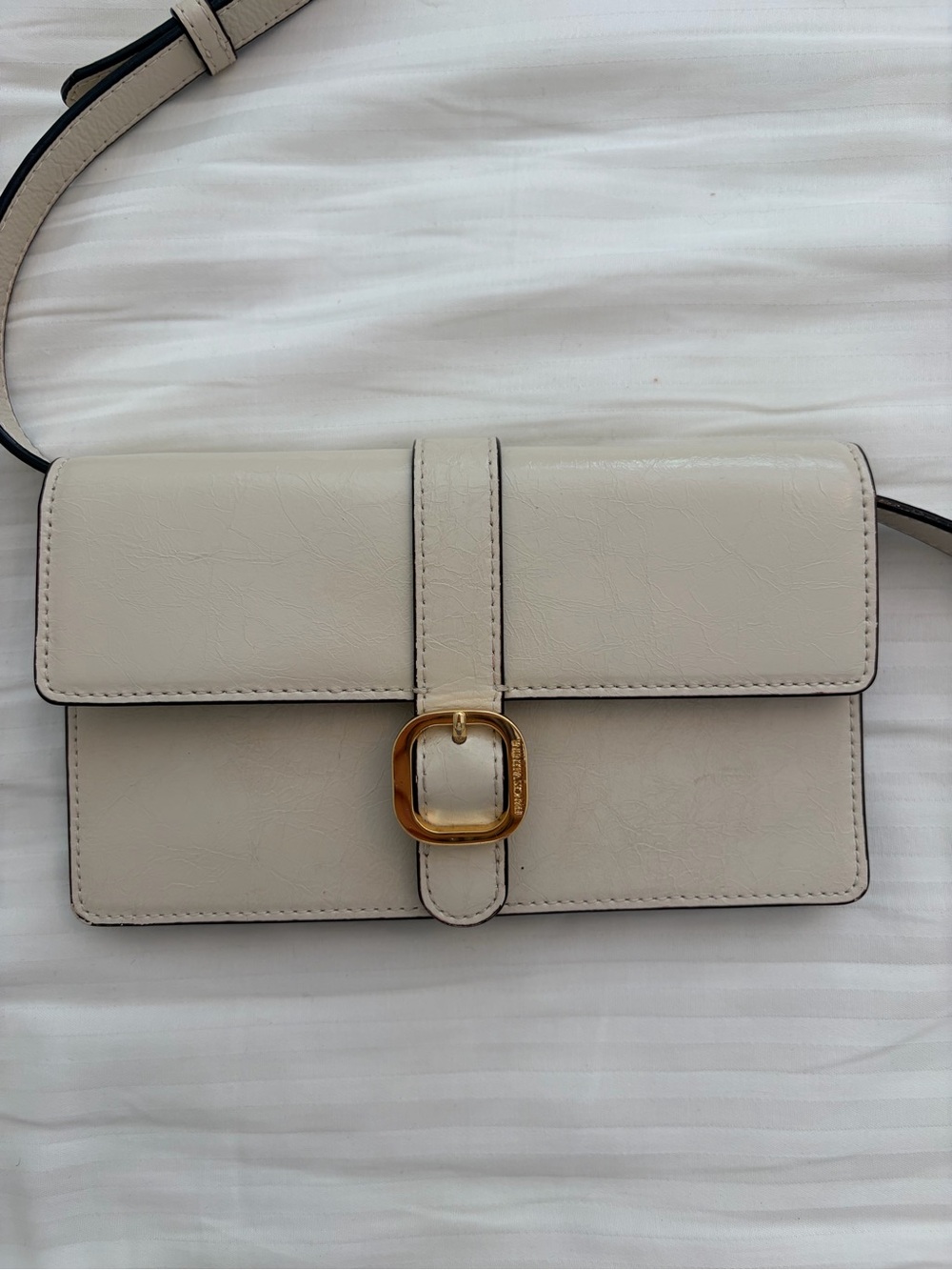 Cream Crossbody Bag with Gold Buckle